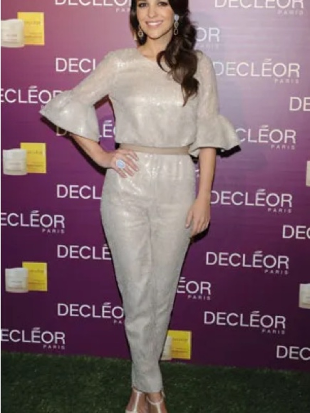 Second Skin Co. Cream Sequin Jumpsuit with Bell Sleeves